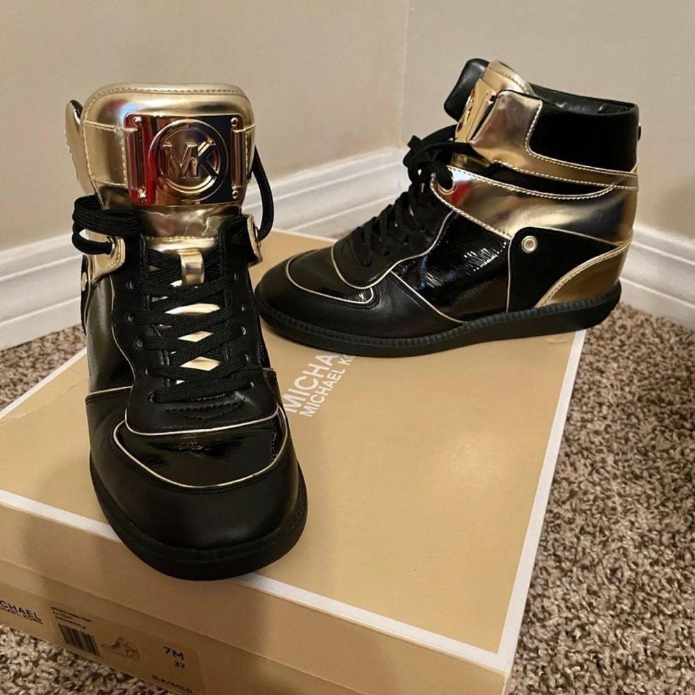 Michael Kors Black and Gold Metallic Sneakers